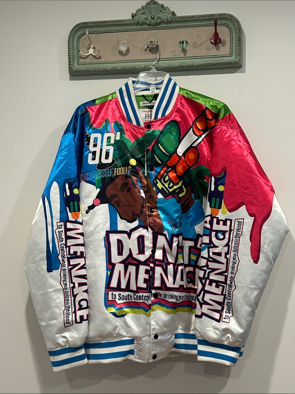 Don’t Be Menace Multicolor Nostalgia Satin Bomber Jacket movie classic 6XL men